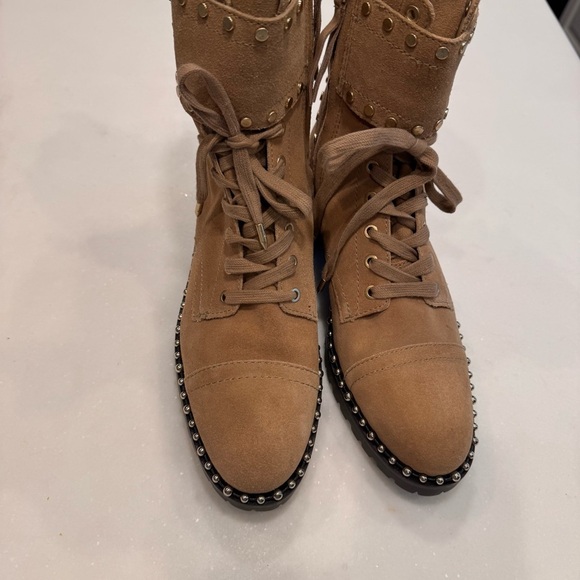 NEW Sam Edelman “Jennifer” Womens  Boots Camel Suede Lace & Zip Up Studs Sz 8 - Picture 6 of 12